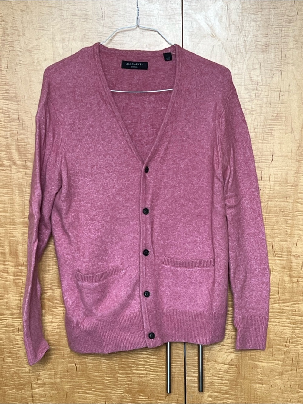 All Saints Men's Pink V-Neck Button Cardigan
